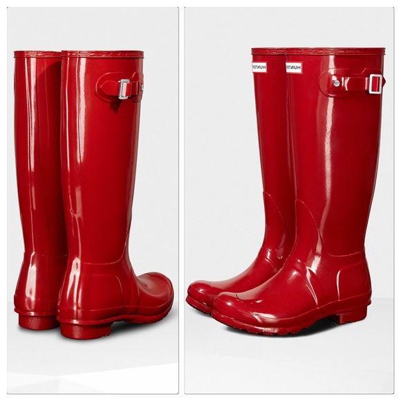 Hunter original tall gloss rain boots military red Clearance